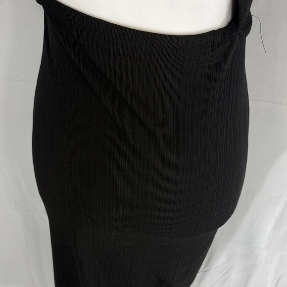 Helmut Lang Black Ribbed Knit Midi Dress Collared Short Sleeve Cutout Back Sz S - Picture 11 of 11